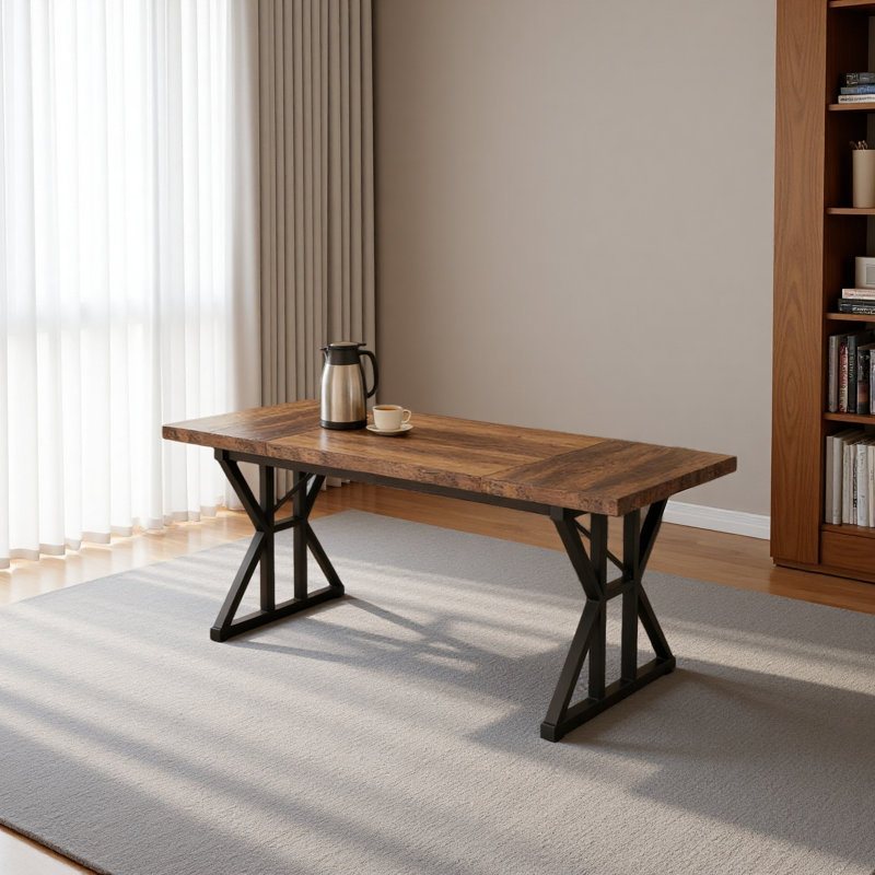 Kitchen Table,Rustic Dining Table,Modern Conference Table, Brown, Black