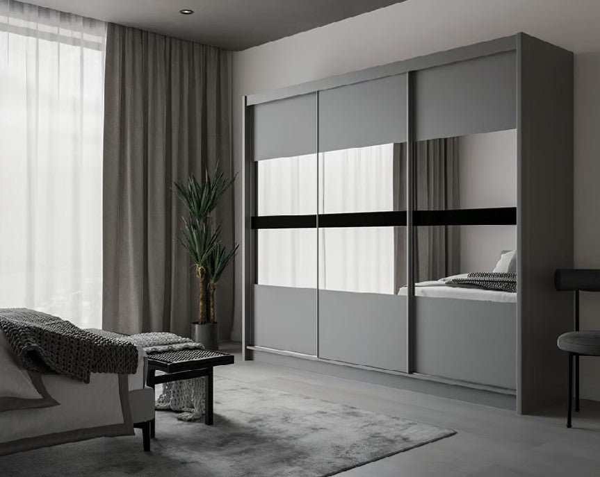 BATUMI 250cm Sliding Door Wardrobe in White Matte – Bright Storage with Mirrored Accent