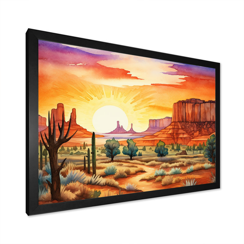 «Native Navajo Landscape III», reproduction sur toile, Cadre simple noir, H 24 po x l 32 po x P 1 po