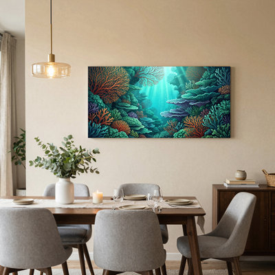 Colorful Coral Reef With Sunlight Beams Canvas Wall Art 47 x 24 x 1.5 Inch
