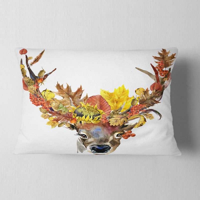 Chevreuil avec fleurs - coussin à imprimé floral
