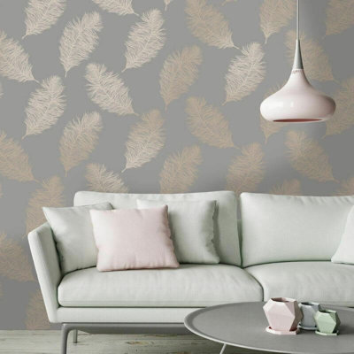 Silver Grey Wallpaper Plain Luxury Glitter Metallic Modern Shiny Various Designs[12626 - Fawning Feather]