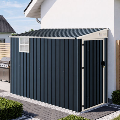 Plauin Lean-to Storage Shed with Lockable Door, Reinforced Frame, Outdoor Metal Storage Shed with Sloped Roof, Ventilation Window, Square Tube Frame, for Backyard, Patio, Lawn and Garage