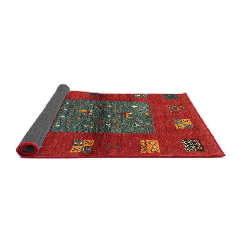 Tapis de zone rouge/jaune contemporain, Rond 7 pi