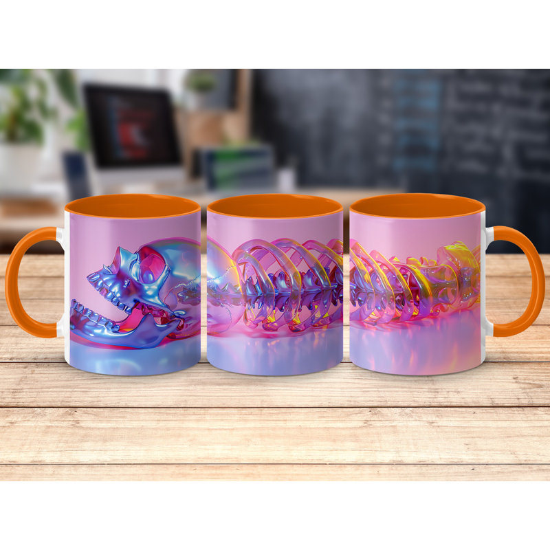3D Design 11oz Accent Mugs – Ceramic Coffee Cup with an Orange Handle and Interior