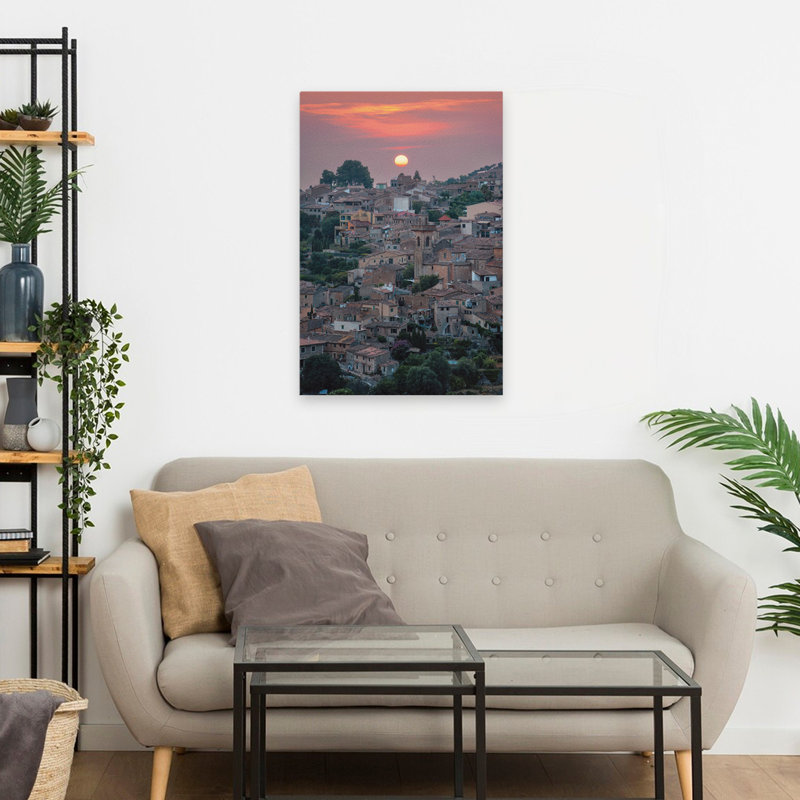 Coucher de soleil sur le village - Endroits contemporains, paysage urbain, H 24 po x l 16 po