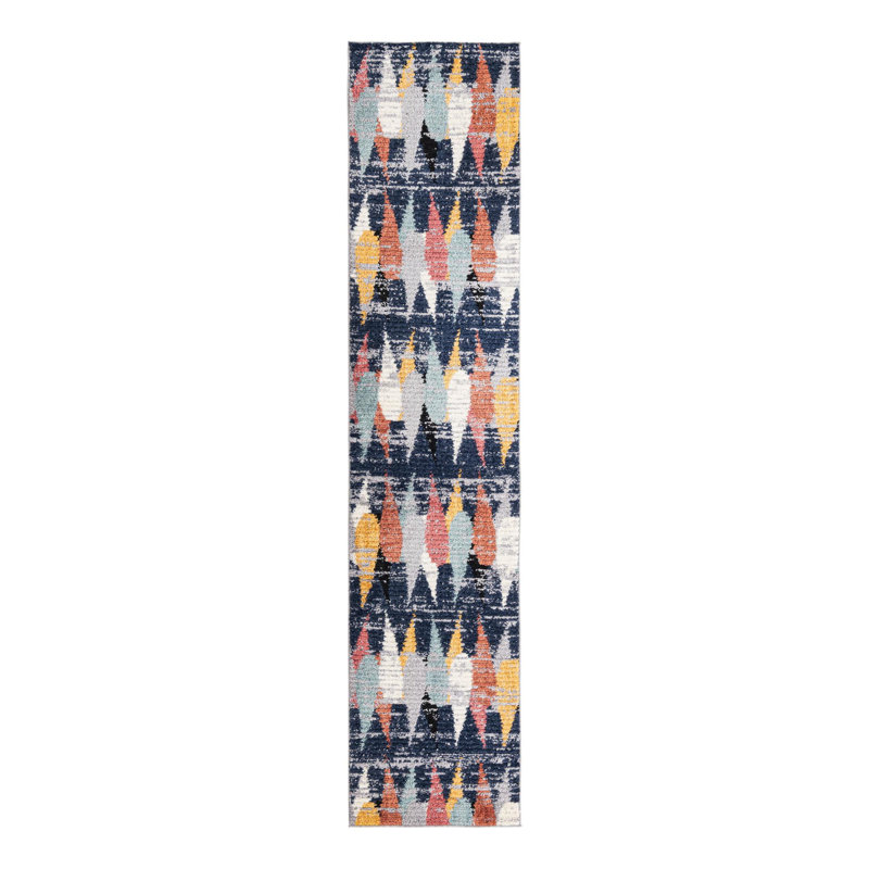 Tapis bleu / rose / jaune / gris / blanc Fidelia, Tapis de couloir 2 pi 7 po x 12 pi