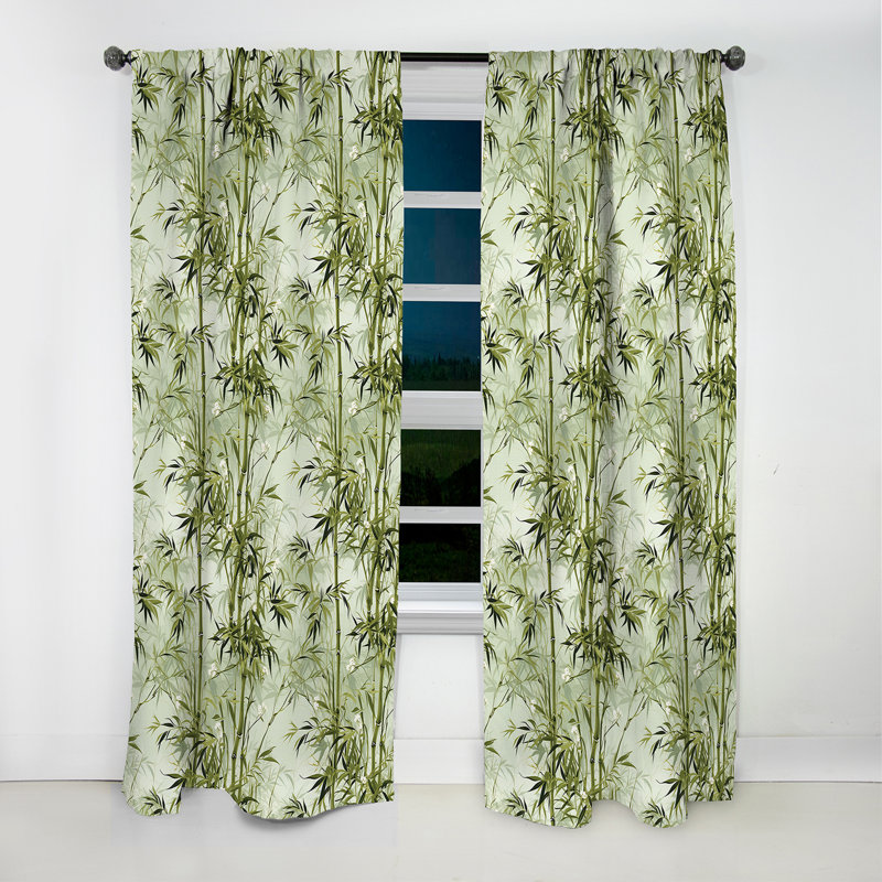 Bamboo Zen Tropical Pattern III - Floral Curtain - Blackout Floral Curtain - 1 Panels, 52" W x 120" L