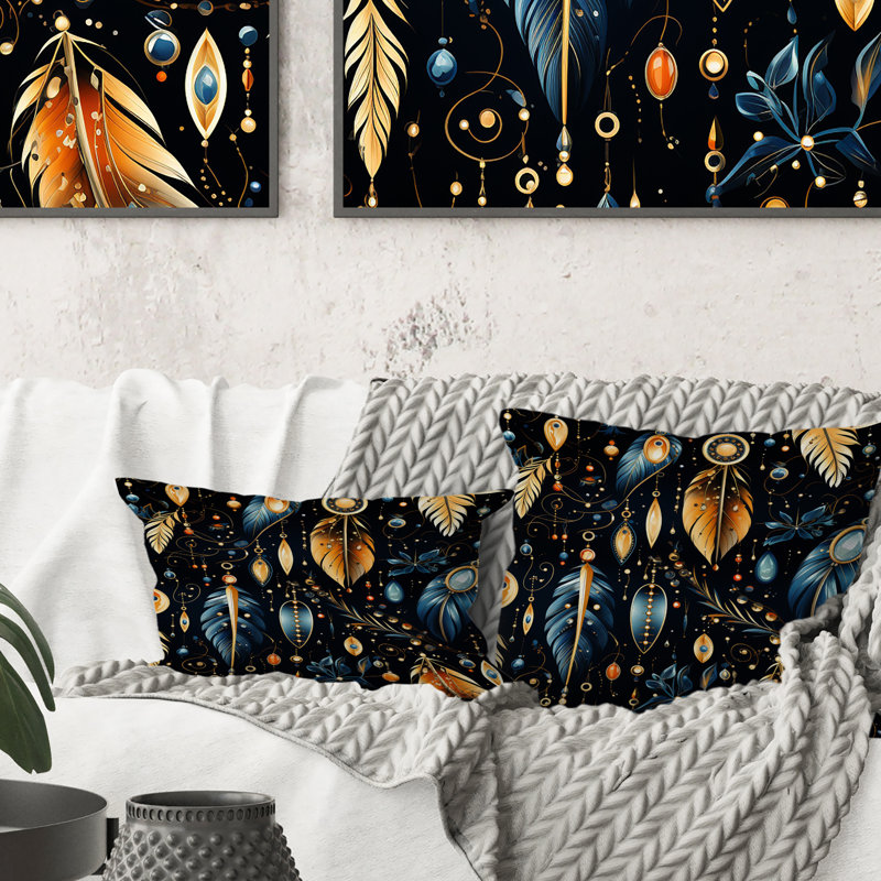 Blue Boho Chic Feathers Charms - Coussin décoratif Abstract Coral Reef Multicolor Azure - Coussin décoratif