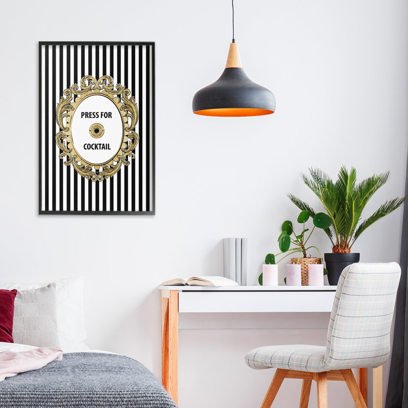 Press For Cocktail Celebration, estampe numérique, design par Martina Pavlova, 24 x 16, Midnight Black Giclee Framed