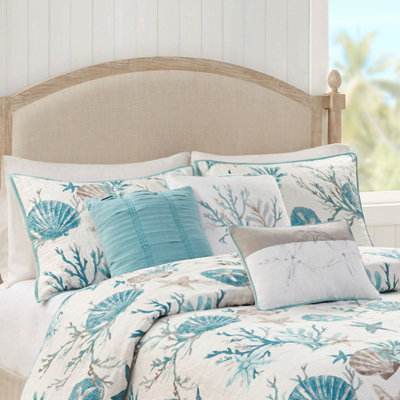 Ensemble de courtepointe imprimé brodé en satin de coton 6 pièces, couleur aqua, pour grand lit/très grand lit