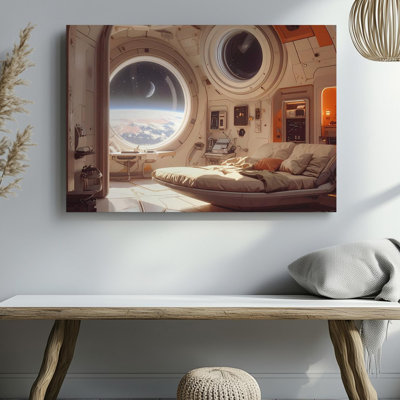Canvas Futuristic Space Station Interior Canvascozy Room With Circular Window And Wall Art Ready To Hang Gallery Wrapped Home Decor