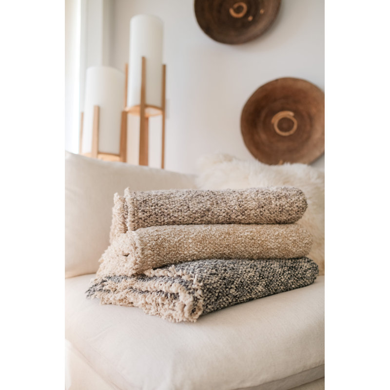 Natural Handloomed Heathered Chunky Bouclé Throw Blanket