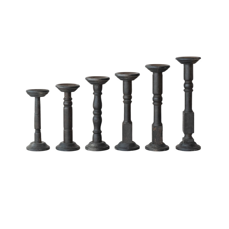 Found Turned Wood Pillar Candle Holders