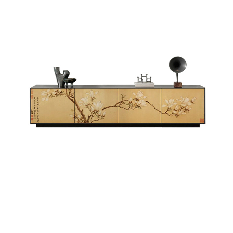 Meuble télé en bois de pin durable, Noir / Jaune, 70.86"