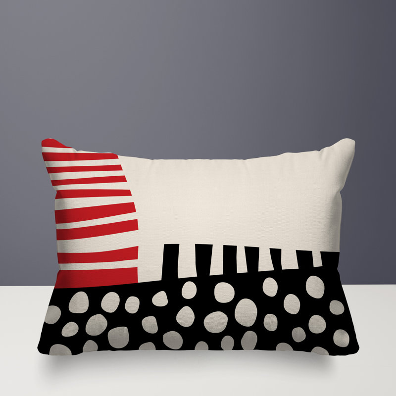Oreiller rectangulaire réversible intérieur / extérieur Nea, Rouge / noir / blanc cassé, H 14 po x l 20 po