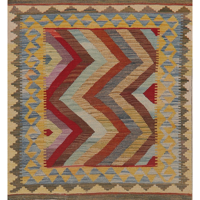 Tapis de zone verte en laine à fait main kilim chevron Allenford