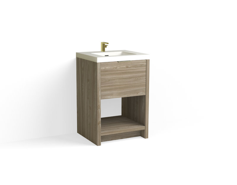 Vista 24" W Freestanding Single Bathroom Vanity, White Matte, Nimbus/Satin Brass, Single-Hole