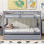 Lit superposé double en bois d'hévéa double avec lit gigogne, échelle et garde-corps, convertible en 2 lits doubles, avec lit gigogne simple, gris (ancien numéro de référence: W504S00250)-943069036