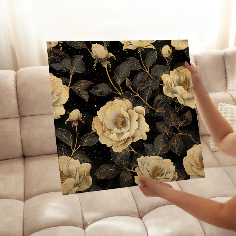 «Floral Luxe Roses VI», reproduction d'art moderne sans cadre, H 24 po x l 24 po