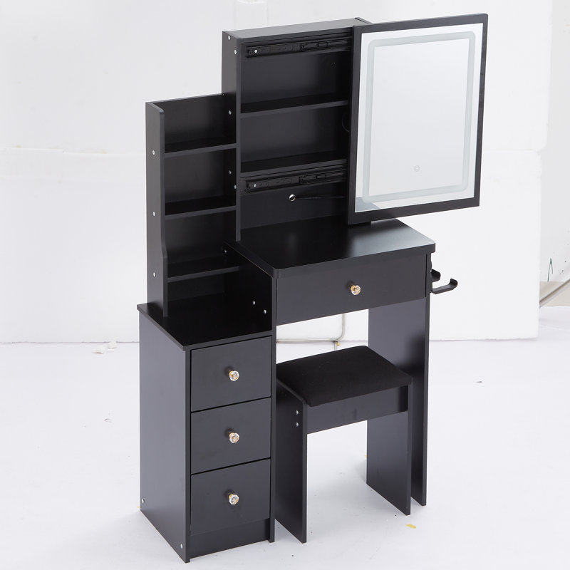 Ensemble de meuble-lavabo 29,2 po avec tabouret de chevet et tabouret, Noir