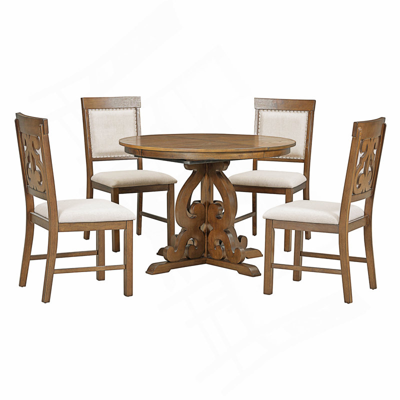 Ensemble de salle à manger rétro 5 pièces avec table extensible et chaises rembourrées, parfait pour une salle à manger élégante et polyvalente