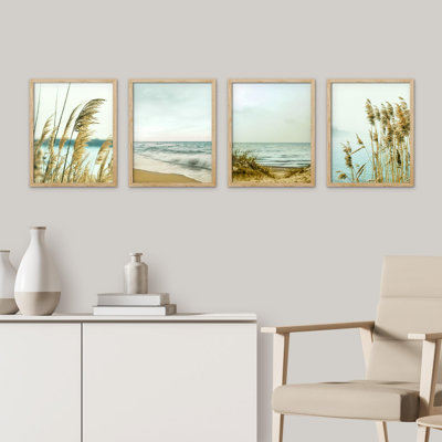 «White Winter California Beach Grass Ocean Horizons», impression sur papier 4 pièces