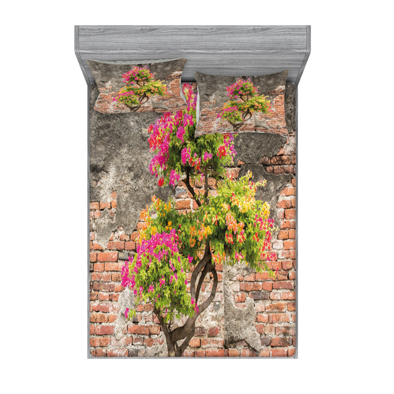 Ensemble de draps Fresh Fresh Tree avec fleurs fuchsia, Taies d'oreiller pour grand lit