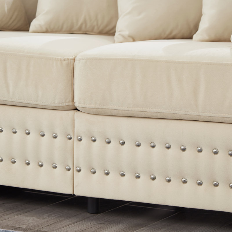 Canapé modulaire à accoudoirs carrés 84,5 po, Beige