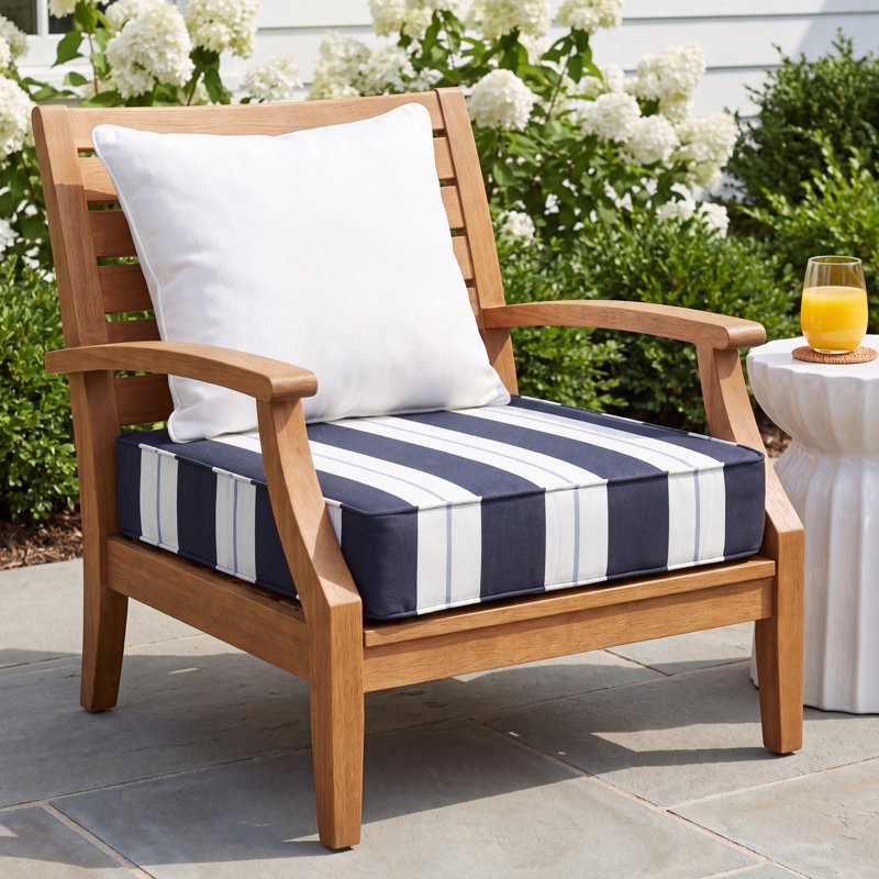 Deana Indoor/Outdoor Sunbrella® Seat Cushion, Navy Stripe Sunbrella®, 27" W x  23" D