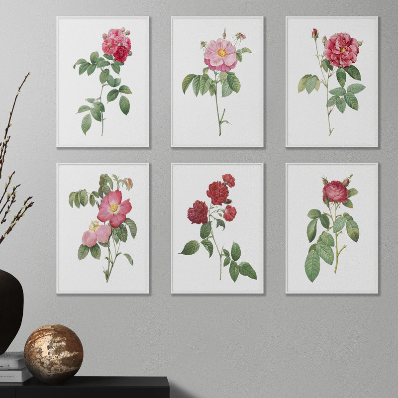 Ensemble de 6 reproductions vintage sans roses, H 12 po x l 9 po