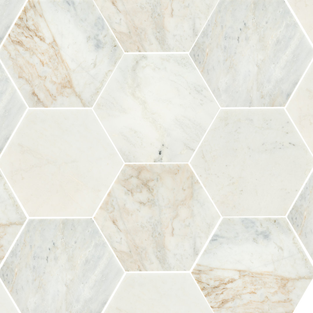 Castella de Blanc Hexagon 8 in. x 9 in. Honed Marble Mosaic Floor and Wall Tile Ackland