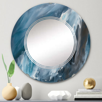 Splash Blue Indigo Wall Mirror, Printed Modern - Splash Blue Indigo