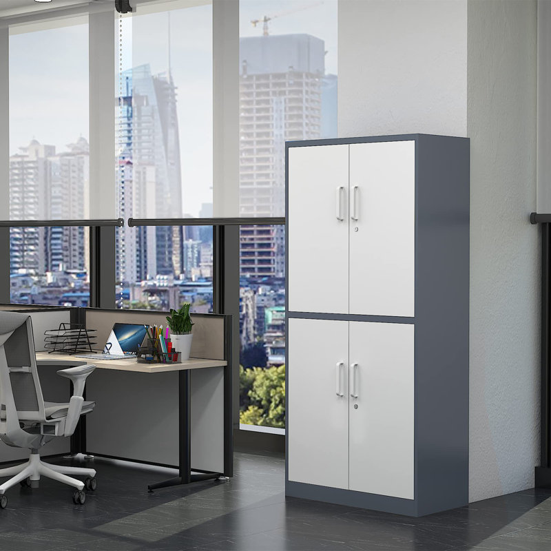 Harraj 32'' Wide 3 - Shelf Storage Cabinet, Grey White