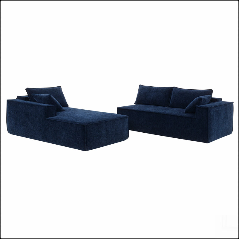 Canapé en chenille avec accoudoirs carrés, Bleu très foncé