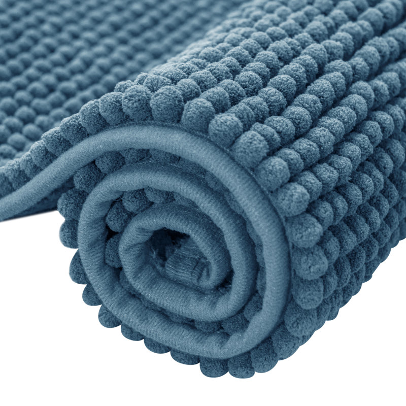Tapis pour salle de bain Azriah Luxury Chenille, L 16 po x L 24 po, Bleu pierre