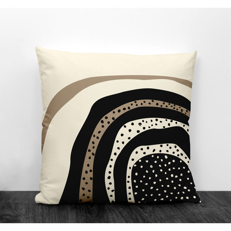Coussin décoratif intérieur / extérieur en polyester filé Willow, 17 po x 17 po, Noir / blanc cassé / beige