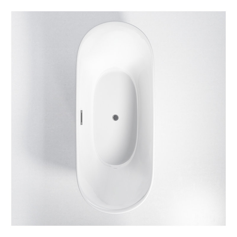 Baignoire autoportante en acrylique, blanc brillant, baignoire simple avec trop-plein chromé et bonde escamotable, certifiée cUPC