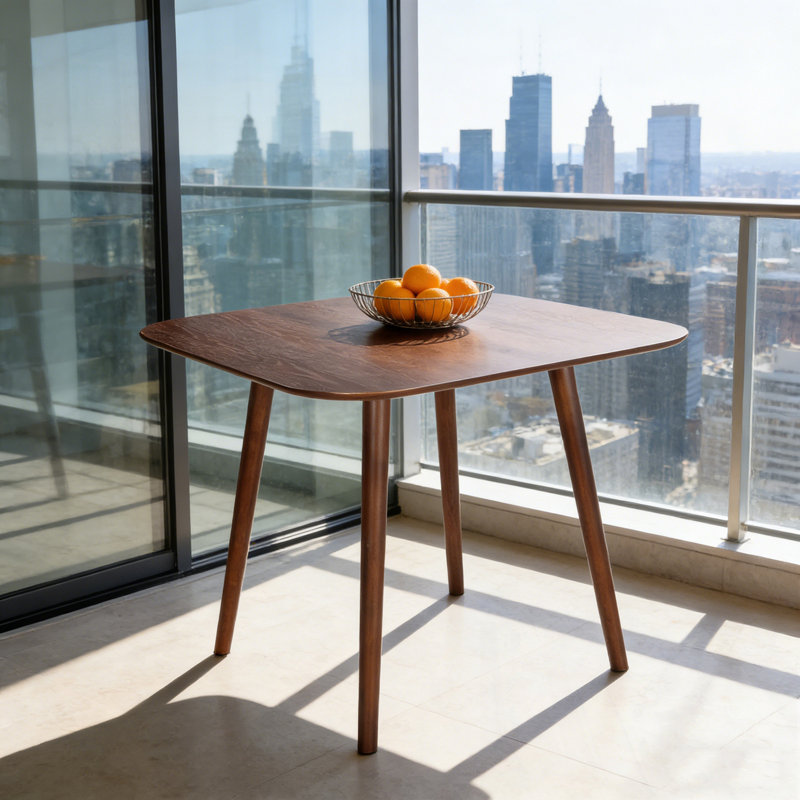 Table de salle à manger carrée avec quatre pieds robustes, Naturel foncé