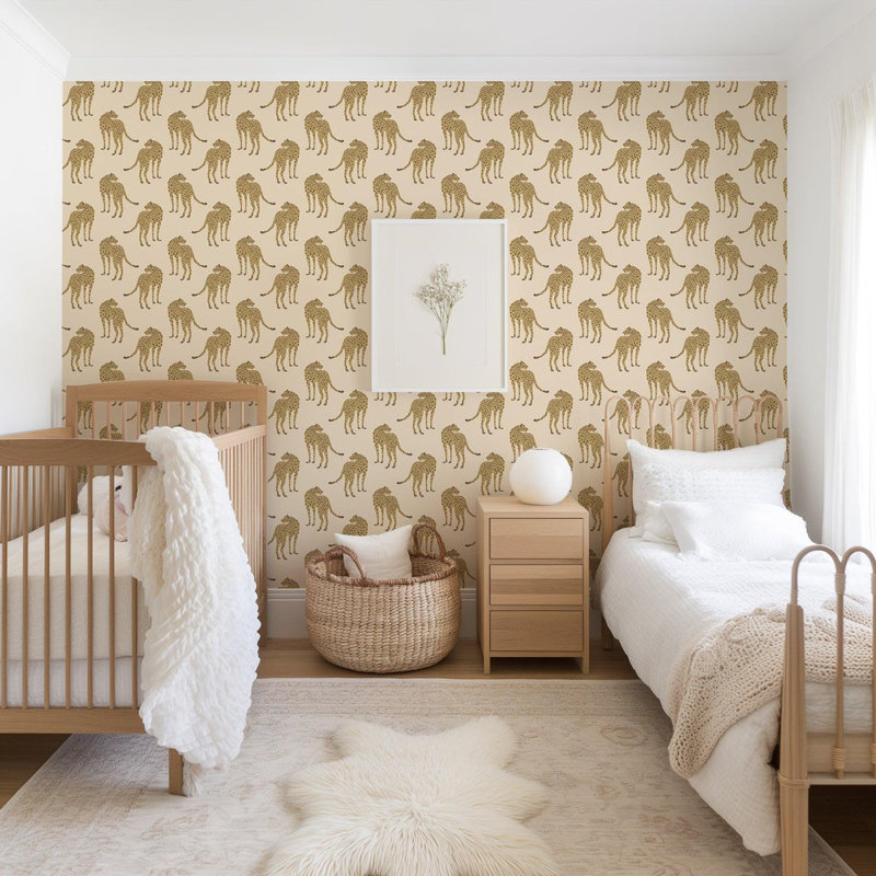 Prowling Cheetah - Wallpaper, Desert Sand, Faux Grasscloth