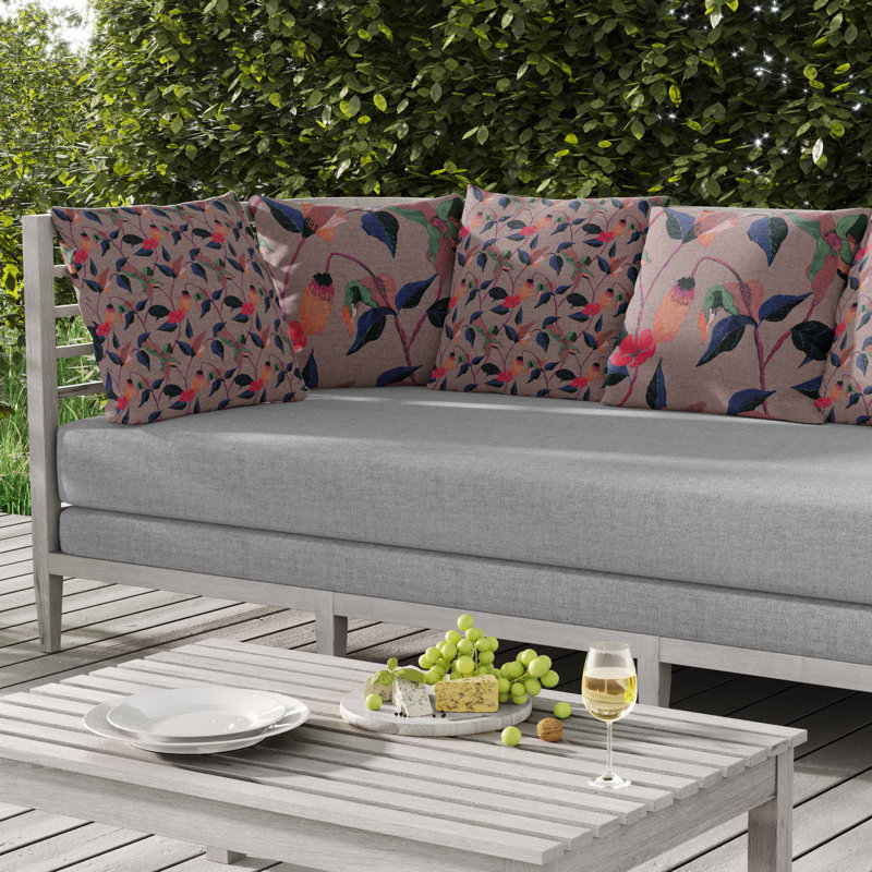 Coussin intérieur / extérieur Nature's Emb broderie, Carré 20 po, Bleu / beige / rose / mauve