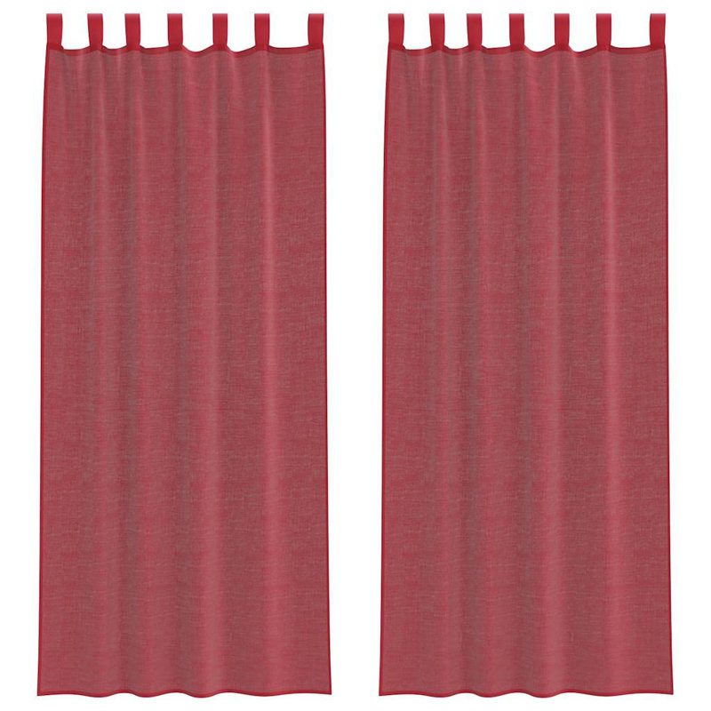 Voile Curtains With Tab Top 2 Pcs, 140cm Width x 260cm Drop, Wine Red
