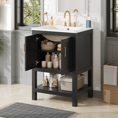 24-inch Bathroom Vanity with Twill Design, Adjustable Shelf and Soft-Close Hinges