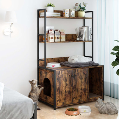 Sturdy Wooden Cat House with Shelf and Scratch Pad for Feline Comfort and Privacy
