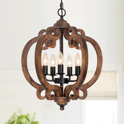Lustre géométrique en bois de noyer à 5 lumières 17,72 "Rustic