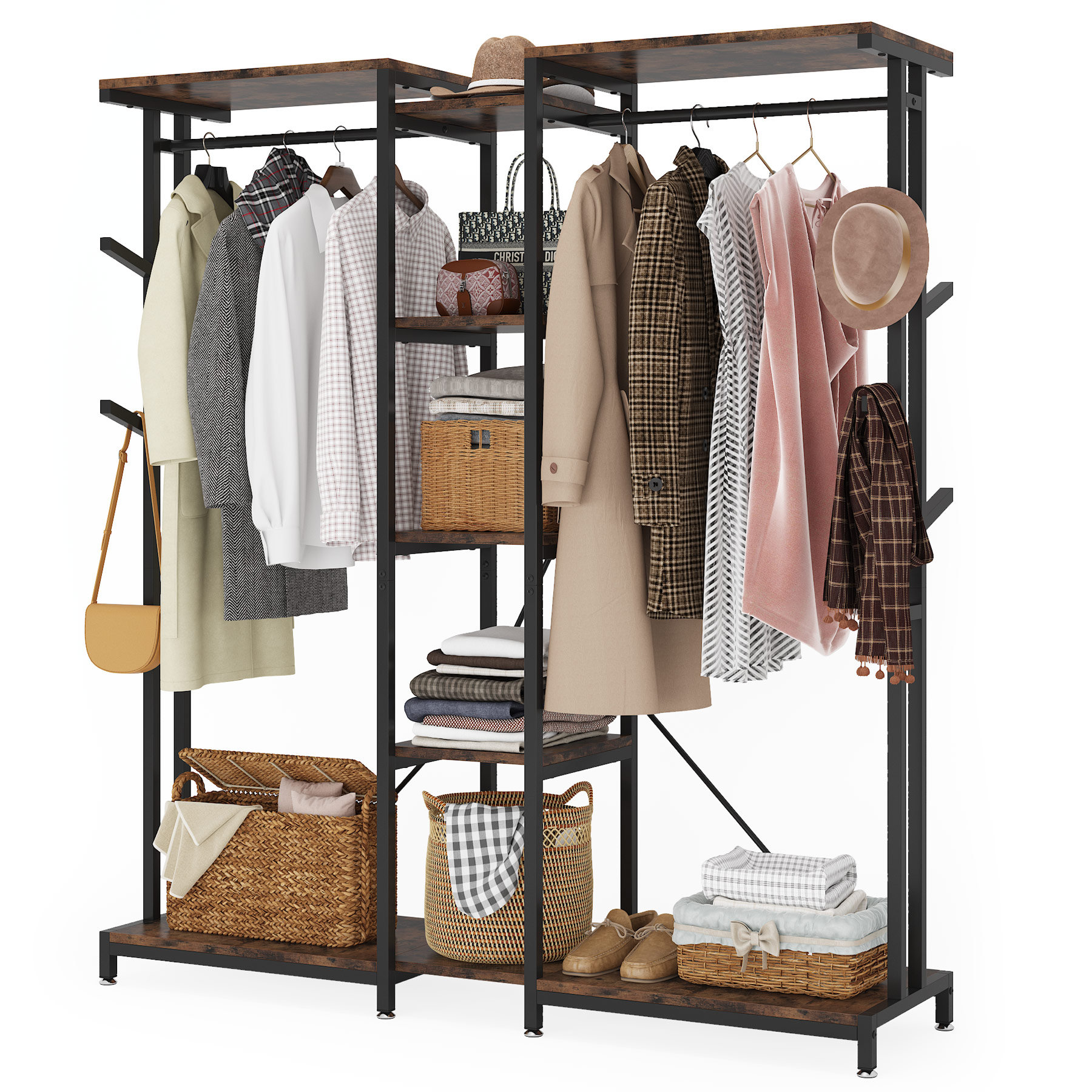 87 Tall Heavy Duty Clothes Rack with Shelves, Freestanding Open