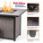 30" Rattan Fire Pit Table, 50,000 BTU outdoor fireplace with Cover, Blue Glass Beads & Lid