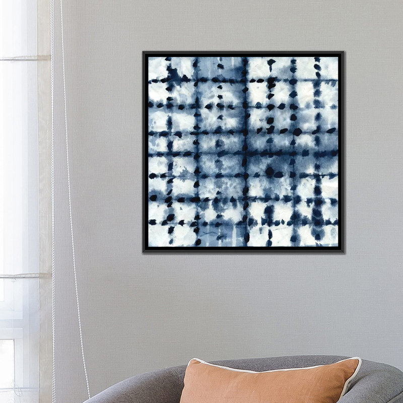 «Shibori Patchwork», impression sur toile, H 18 po x l 18 po x P 1,5 po, Toile avec cadre noir, Pas de tapis