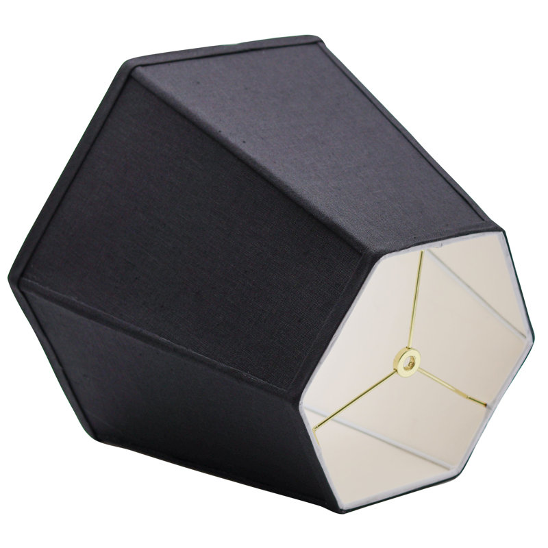 Abat-jour rigide en lin noir Deep Hex - grand abat-jour tambour moderne de 18 po, Noir, H 13 po x l 18 po x P 11 po
