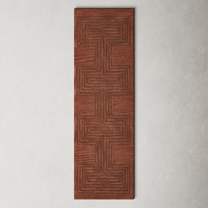 Orlie Hand Tufted Wool Geometric Indoor Rug, Runner 2'6" x 8', Brown
